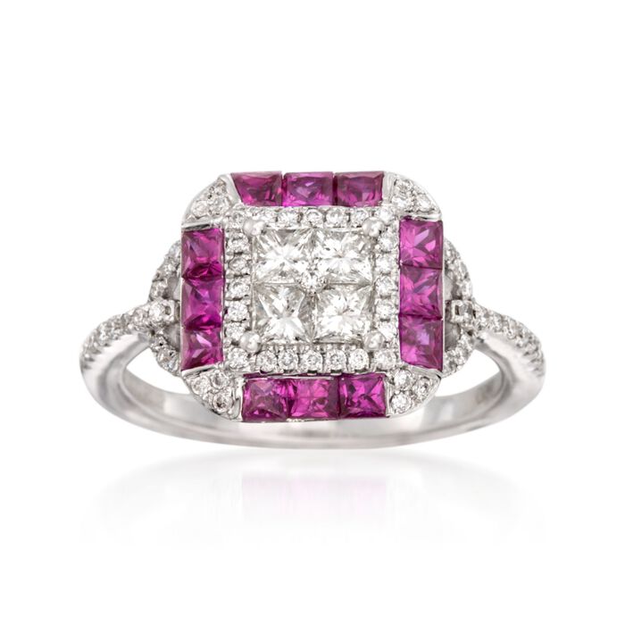 Gregg Ruth 1.07 ct. t.w. Ruby and .67 ct. t.w. Diamond Ring in 18kt White Gold