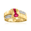 C. 1980 Vintage .40 ct. t.w. Ruby Ring with Diamond Accents in 18kt Yellow Gold