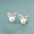 8.5-9 mm Cultured Pearl and .10 ct. t.w. Diamond Bow Earrings in Sterling Silver