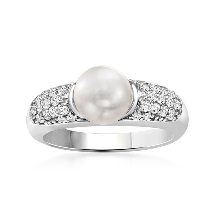 7.5-8mm Cultured Pearl and .49 ct. t.w. Diamond Ring in 14kt White Gold