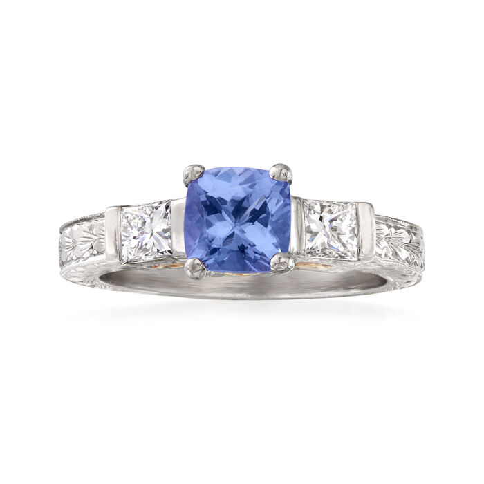 C. 1990 Vintage .85 Carat Tanzanite Ring with .50 ct. t.w. Diamonds in Platinum with 18kt Yellow Gold
