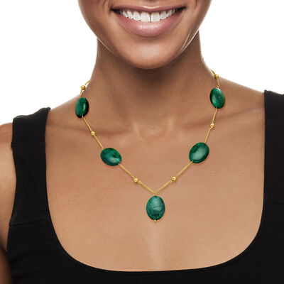 110.00 ct. t.w. Emerald Bead Station Necklace in 18kt Gold Over Sterling
