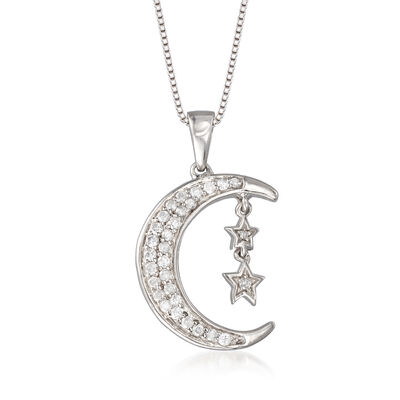 .15 ct. t.w. Diamond Moon and Star Pendant Necklace in Sterling and ...