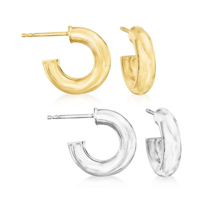 Sterling Silver and 18kt Gold Over Sterling Jewelry Set: Two Pairs of Hoop Earrings