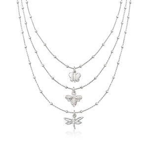 Italian Butterfly, Bee and Dragonfly Three-Strand Layered Necklace in Sterling Silver #932889