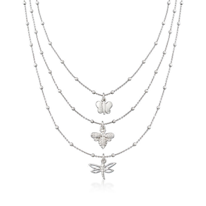 Italian Sterling Silver Multi-Symbol Three-Strand Necklace