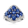 2.90 ct. t.w. Sapphire and .32 ct. t.w. Diamond Ring in Sterling Silver