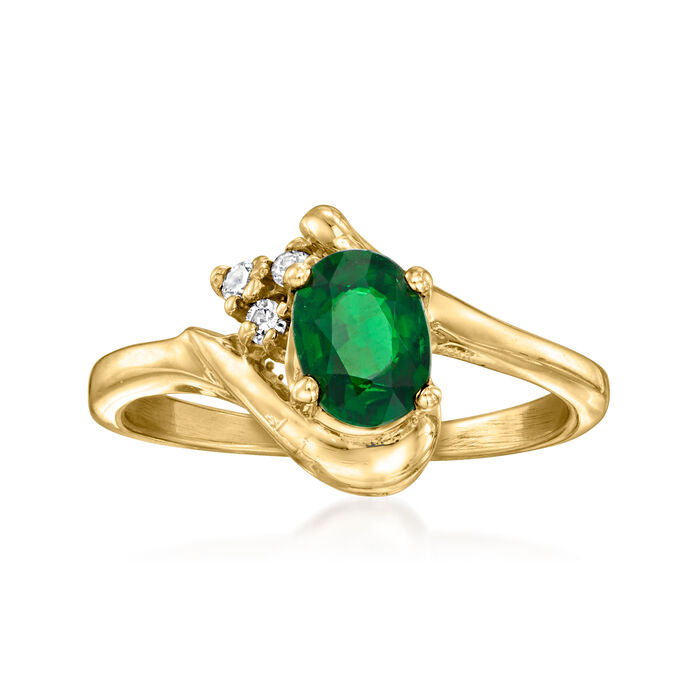 C. 1980 Vintage .82 Carat Tsavorite Ring with Diamond Accents in 14kt Yellow Gold