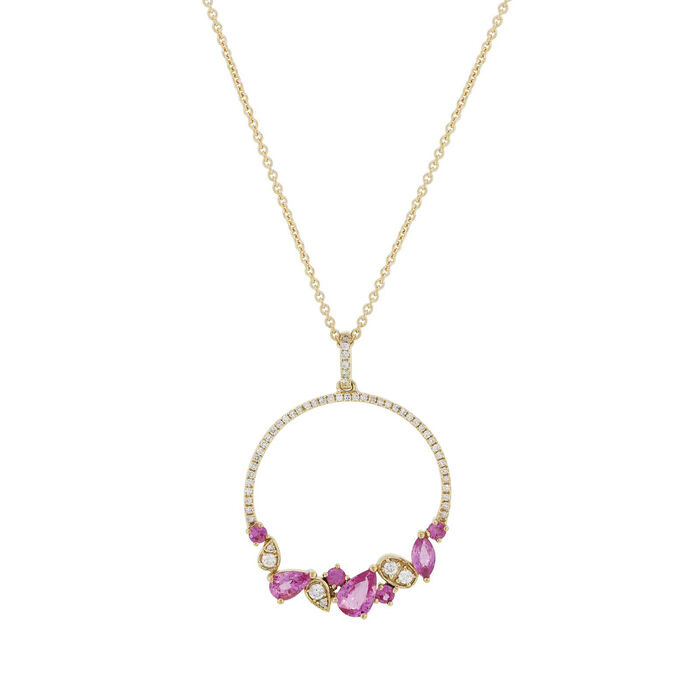 .70 ct. t.w. Pink Sapphire and .23 ct. t.w. Diamond Pendant Necklace in 18kt Yellow Gold