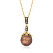 Le Vian 10-11mm Chocolate Pearl Pendant Necklace with .46 ct. t.w. Chocolate and Vanilla Diamonds in 14kt Honey Gold