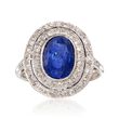 C. 1990 Vintage 3.50 Carat Sapphire and .60 ct. t.w. Diamond Double Halo Ring in 18kt White Gold