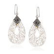 Mother-of-Pearl Bali-Style Floral Drop Earrings with Sterling Silver and 18kt Yellow Gold