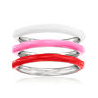 Multicolored Enamel Jewelry Set: Three Rings in Sterling Silver