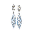 Blue Mother-of-Pearl Bali-Style Pebbled Drop Earrings in Sterling Silver with 18kt Yellow Gold