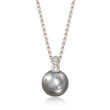 Mikimoto &quot;Classic&quot; 11mm A+ Black South Sea Pearl and .26 ct. t.w. Diamond Necklace in 18kt White Gold