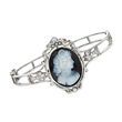 C. 1950 Vintage Black Agate Cameo Bangle Bracelet with .15 ct. t.w. Diamonds and Seed Pearls in 14kt White Gold