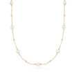 6-7mm Cultured Pearl and .30 ct. t.w. Diamond Station Necklace in 14kt Yellow Gold