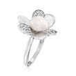 8mm Cultured Pearl and .30 ct. t.w. White Topaz Clover Ring in Sterling Silver
