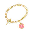 Pink Jade &quot;Good Fortune&quot; Removable Butterfly Charm Bracelet in 18kt Gold Over Sterling