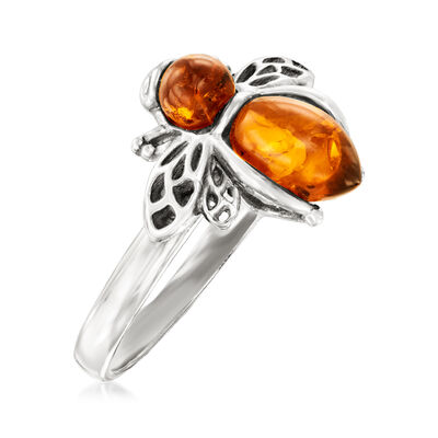 Amber Bumblebee Ring in Sterling Silver