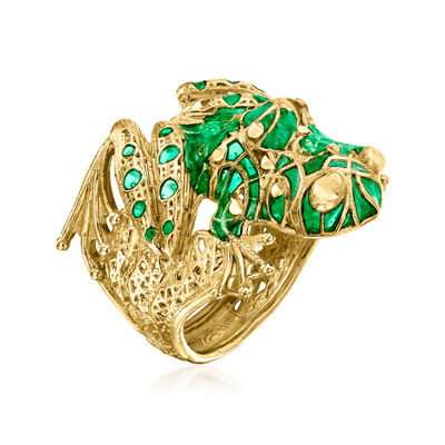 Italian Green Enamel Frog Ring in 18kt Gold Over Sterling