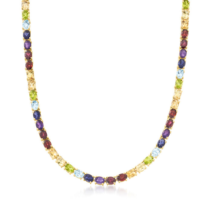 44.25 ct. t.w. Multi-Gemstone Tennis Necklace in 18kt Gold Over Sterling