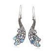 Abalone Shell Doublet Peacock Drop Earrings with Marcasite in Sterling Silver