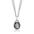 11-12mm Black Cultured Tahitian Pearl Necklace with Diamond Accent in Sterling Silver