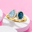 .90 Carat London Blue and .70 Carat Sky Blue Topaz Toi et Moi Ring with .20 ct. t.w. White Topaz in 18kt Gold Over Sterling