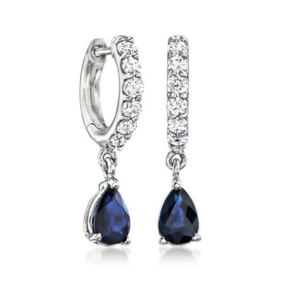 1.00 ct. t.w. Sapphire and .49 ct. t.w. Diamond Drop Earrings in 14kt White Gold