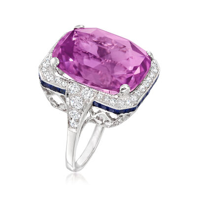 C. 2000 Vintage 19.89 Carat Amethyst Ring with 1.27 ct. t.w. Diamonds and 1.00 ct. t.w. Sapphires in 18kt White Gold