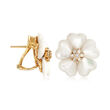 C. 1990 Vintage Mother-Of-Pearl and .50 ct. t.w. Diamond Flower Earrings in 18kt Yellow Gold 