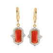 Red Coral and .35 ct. t.w. Diamond Drop Earrings in 18kt Gold Over Sterling