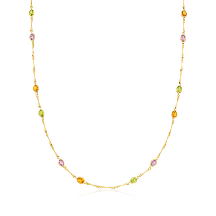 C. 1980 Vintage 19.20 ct. t.w. Multi-Gemstone Station Necklace in 14kt Yellow Gold