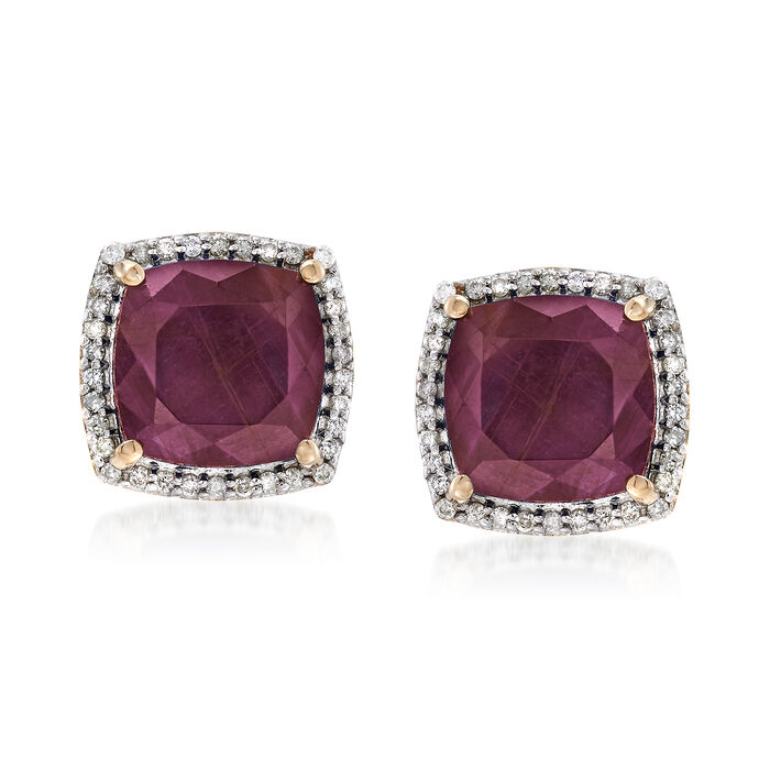 7.50 ct. t.w. Ruby and .27 ct. t.w. Diamond Earrings in 14kt Yellow Gold