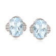 2.40 ct. t.w. Aquamarine and .10 ct t.w. Diamonds Stud Earrings in 14kt White Gold