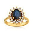 C. 1980 Vintage 1.25 Carat Sapphire and .35 ct. t.w. Diamond Ring in 14kt Yellow Gold