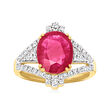 3.20 Carat Oval Ruby and .57 ct. t.w. Diamond Ring in 14kt Yellow Gold