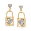 .10 ct. t.w. Diamond Heart and Lock Drop Earrings in 18kt Gold Over Sterling