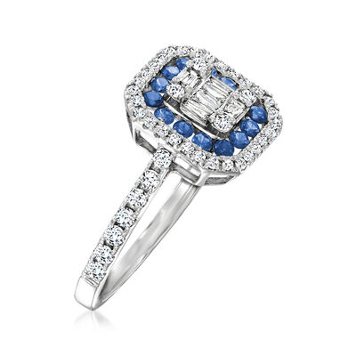 .38 ct. t.w. Diamond and .20 ct. t.w. Sapphire Ring in 18kt White Gold
