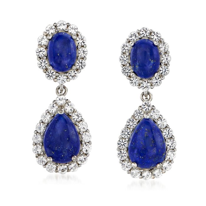 Lapis and 2.20 ct. t.w. White Topaz Double- Drop Earrings in Sterling Silver