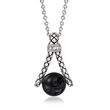 Andrea Candela &quot;Marbella&quot; Onyx Pendant Necklace in Sterling Silver with Diamond Accents and Black Enamel