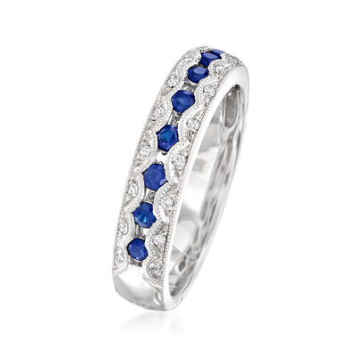 .40 ct. t.w. Sapphire Milgrain Ring with Diamond Accents in 14kt White Gold