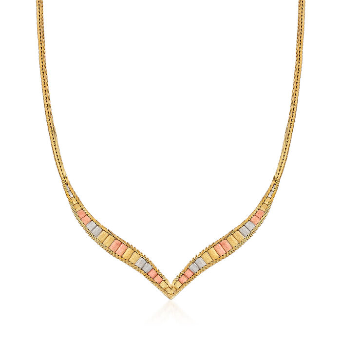 C. 1980 Vintage 14kt Tri-Colored Gold Chevron Necklace