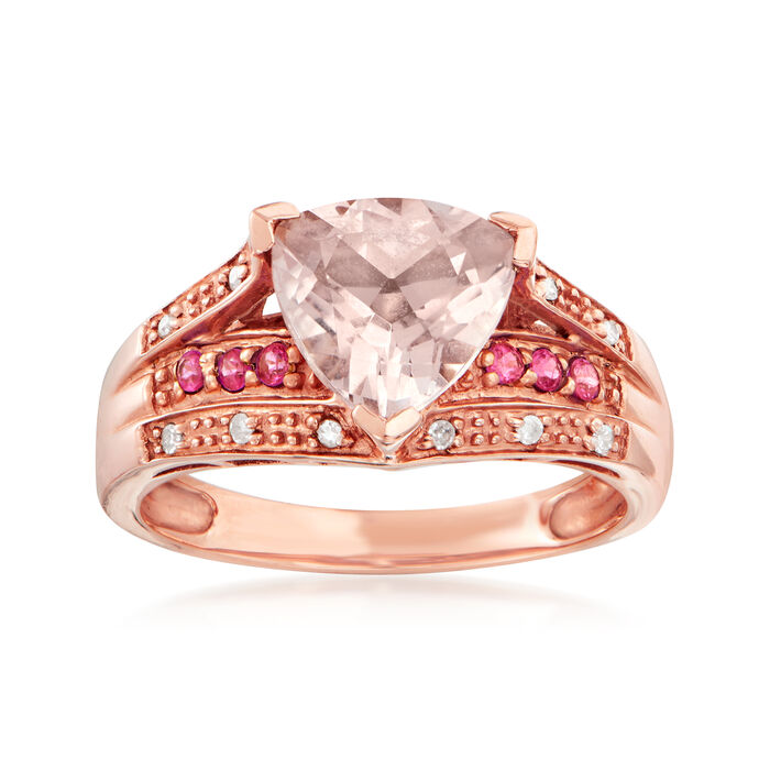 C. 2000 Vintage 1.65 Carat Morganite and .12 ct. t.w. Ruby Ring with Diamond Accents in 14kt Rose Gold