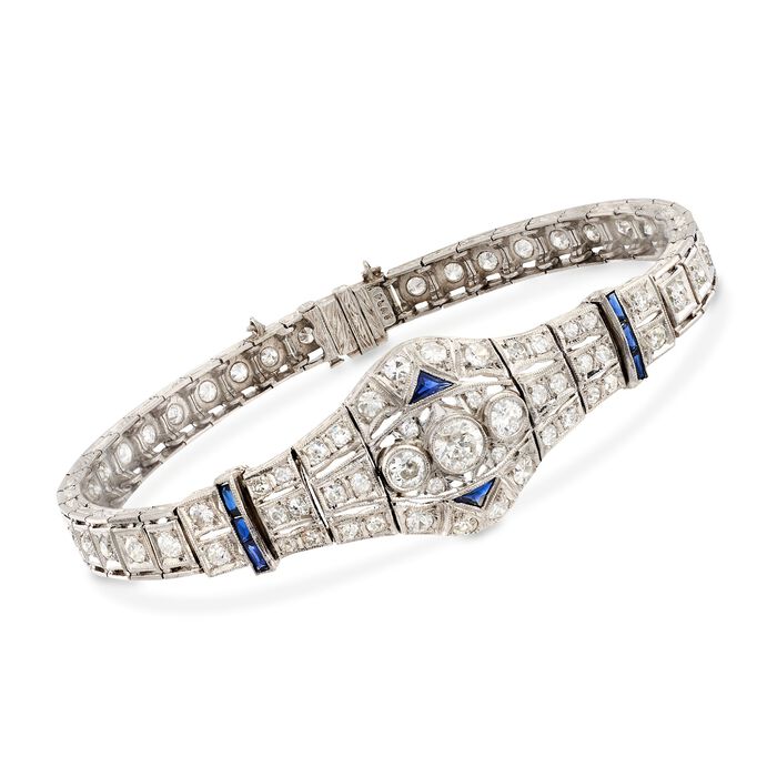 C. 1980 Vintage 3.00 ct. t.w. Diamond and .40 ct. t.w. Synthetic Sapphire Bracelet in Platinum