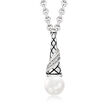 Andrea Candela &quot;Vida De Plata&quot; 8mm Cultured Pearl Pendant Necklace with Diamond Accents and Black Enamel in Sterling Silver