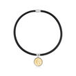 Italian Genuine 20-Lira Coin Charm and Black Leather Bracelet with Sterling Silver