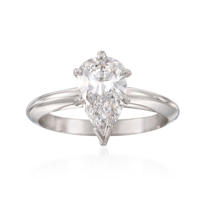 C. 1980 Vintage 1.55 Carat Pear-Shaped Diamond Solitaire Ring in 14kt White Gold