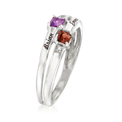 Personalized Birthstone and Name Couple's Ring in Sterling Silver